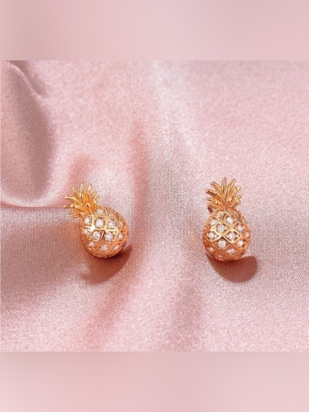 14k Gold Plated Pineapple Cubic Zirconia Stud Earrings
